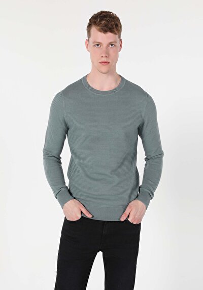 صورة من   رقبة مستديرة جاكار سترة خضراء للرجال