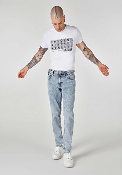 اعرض التفاصيل لـ سليم  خصر منخفض ضيق الساق جينز نيلي للرجال