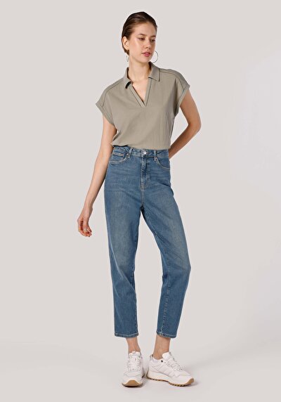 صورة من أمي  ارتفاع الخصر تقلص الساق الجينز النيلي للنساء