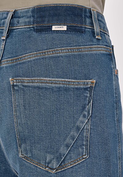 اعرض التفاصيل لـ أمي  ارتفاع الخصر تقلص الساق الجينز النيلي للنساء