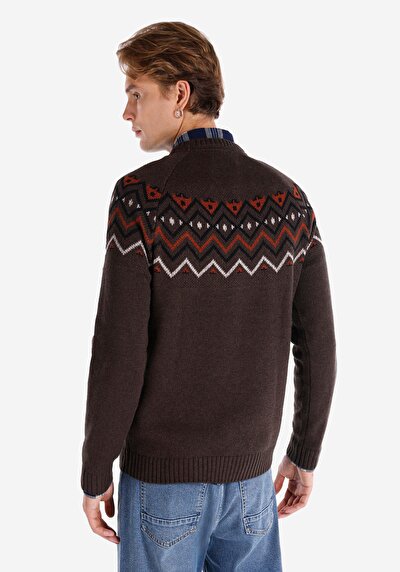 اعرض التفاصيل لـ تناسب عادي برقبة مستديرة جاكار سترة بني للرجال