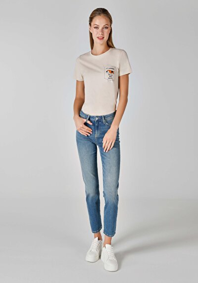 صورة من نحيف   الخصر مستقيم الساق نسائية نيلي جينز