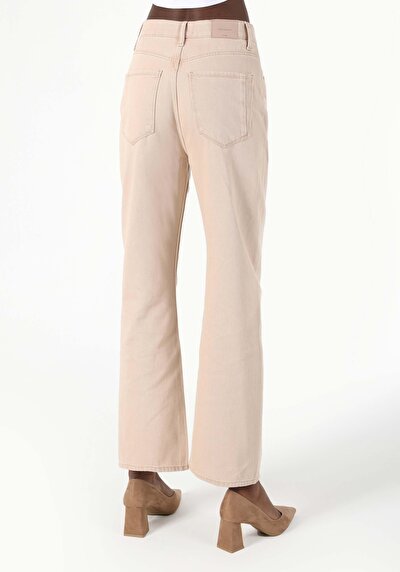 اعرض التفاصيل لـ   خصر عالي ساق مستقيمة نسائي بنطلون جينز بني فاتح