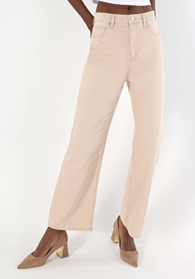 اعرض التفاصيل لـ   خصر عالي ساق مستقيمة نسائي بنطلون جينز بني فاتح