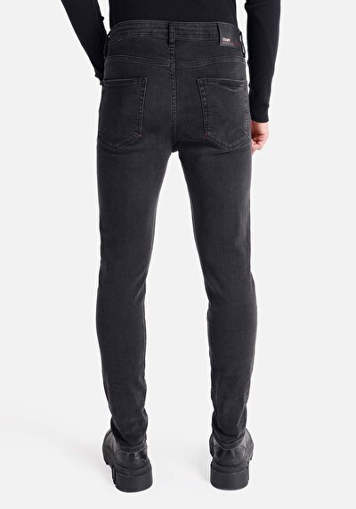 اعرض التفاصيل لـ Skinny Fit Rise Waist ساق ضيقة جينز أسود للرجال