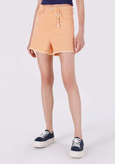 اعرض التفاصيل لـ أمي قصيرة عالية الخصر نسائي برتقالي فاتح جان شورت