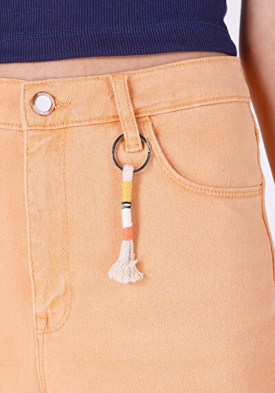 اعرض التفاصيل لـ أمي قصيرة عالية الخصر نسائي برتقالي فاتح جان شورت