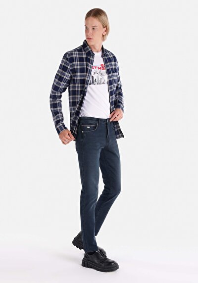 صورة من سليم  خصر منخفض ضيق الساق الجينز الداكن للرجال