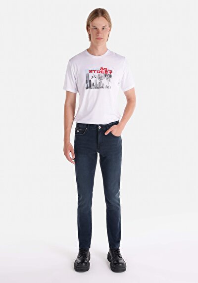 صورة من سليم خصر منخفض ضيق الساق الجينز الداكن للرجال