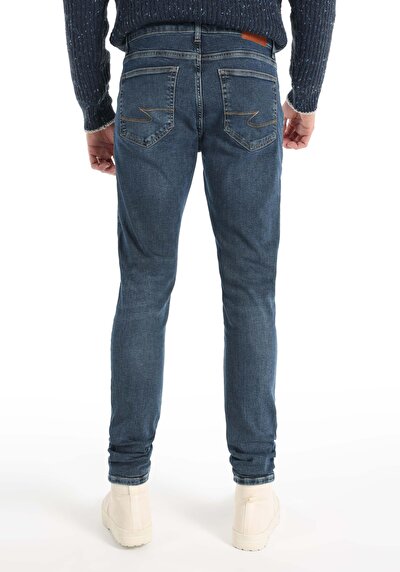 صورة من سليم خصر منخفض ضيق الساق الجينز الداكن للرجال