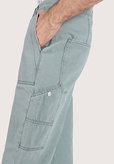 اعرض التفاصيل لـ  العمال متوسط الخصر مستقيم الساق الجينز الأخضر للرجال