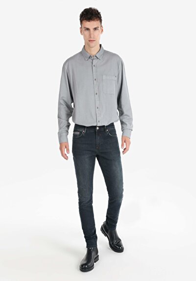 صورة من سليم خصر منخفض ضيق الساق الجينز الداكن للرجال