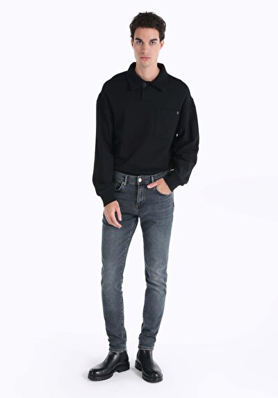 صورة من سليم  خصر منخفض ضيق الساق الجينز الداكن للرجال