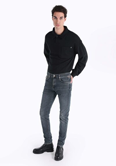 صورة من سليم خصر منخفض ضيق الساق الجينز الداكن للرجال