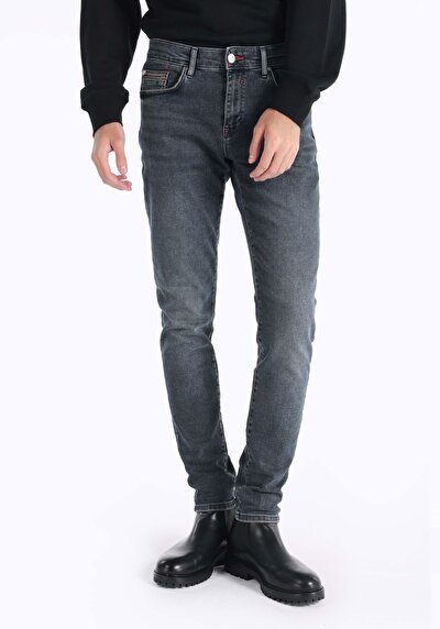 اعرض التفاصيل لـ سليم  خصر منخفض ضيق الساق الجينز الداكن للرجال