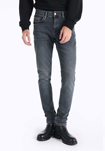 صورة من سليم خصر منخفض ضيق الساق الجينز الداكن للرجال