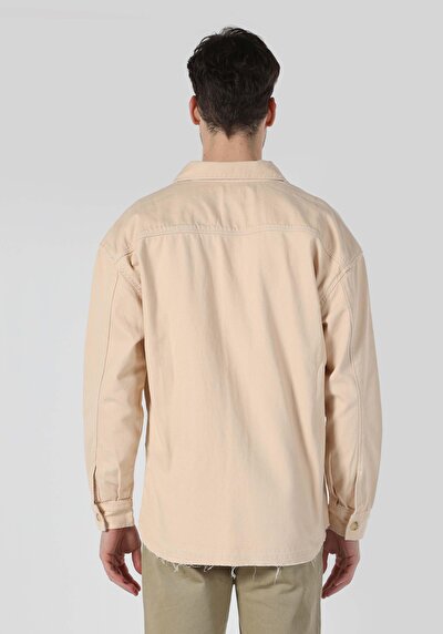 اعرض التفاصيل لـ كبير الحجم  ياقة كلاسيكية مستقيم رجالي بيج كم طويل قميص