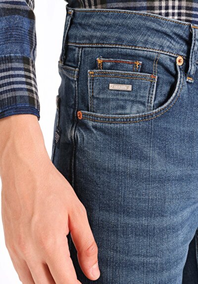 اعرض التفاصيل لـ مستقيم  خصر منخفض مستقيم الساق الجينز النيلي للرجال