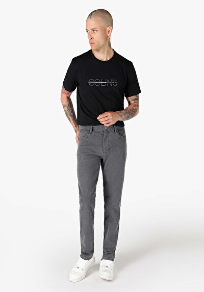 صورة من مستقيم   الخصر مستقيم الساق الرجال السراويل الرمادية