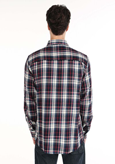 اعرض التفاصيل لـ قميص عادي رقبة منقوشة رجالي أزرق كم طويل قميص