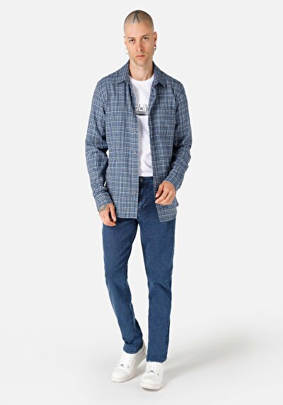 صورة من مستقيم   الخصر مستقيم الساق رجالي بنطلون أزرق