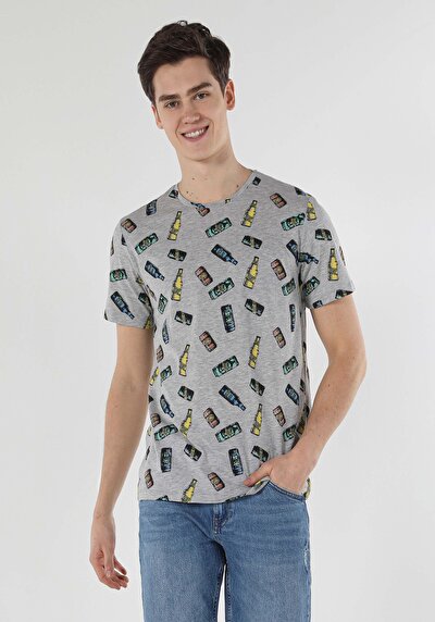 صورة من قصة عادية رقبة مستديرة مستقيم رجالي رمادي كم قصير تي شيرت