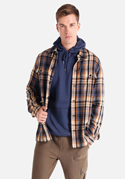 صورة من قميص مريح  رقبة منقوشة رجالي بني كم طويل قميص