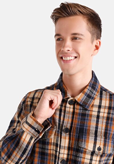 اعرض التفاصيل لـ قميص مريح  رقبة منقوشة رجالي بني كم طويل قميص