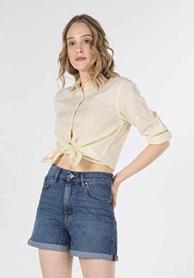 صورة من أصفر للنساء قميص  كم طويل