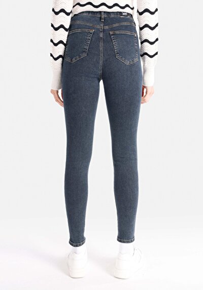 اعرض التفاصيل لـ ضيق  خصر عالي ضيق الساق نسائي نيلي جينز