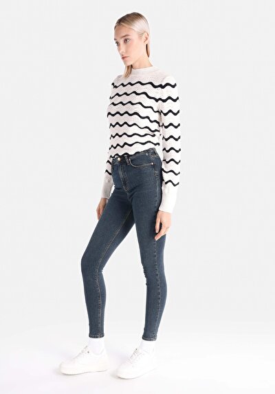 اعرض التفاصيل لـ ضيق  خصر عالي ضيق الساق نسائي نيلي جينز