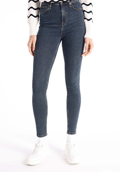 اعرض التفاصيل لـ ضيق  خصر عالي ضيق الساق نسائي نيلي جينز