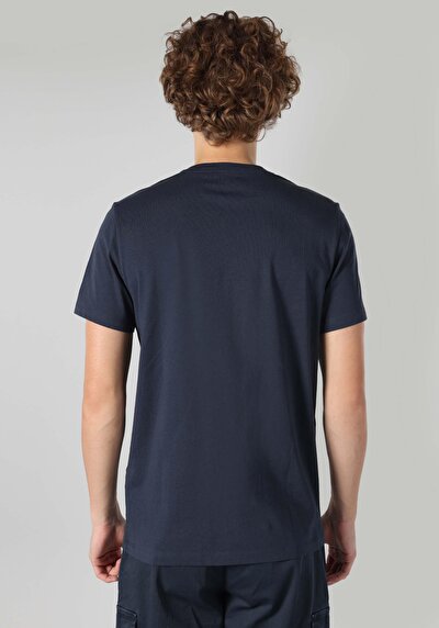 صورة من رقبة مستديرة مستقيم رجالي أزرق كم قصير تي شيرت