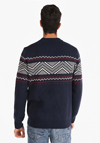 اعرض التفاصيل لـ   رقبة مستديرة جاكار رجالي كنزة زرقاء داكنة