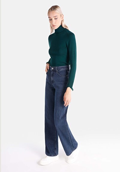 صورة من خصر عالي ساق واسعة جينز نسائي جينز