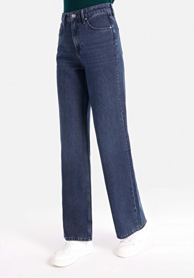 صورة من خصر عالي ساق واسعة جينز نسائي جينز