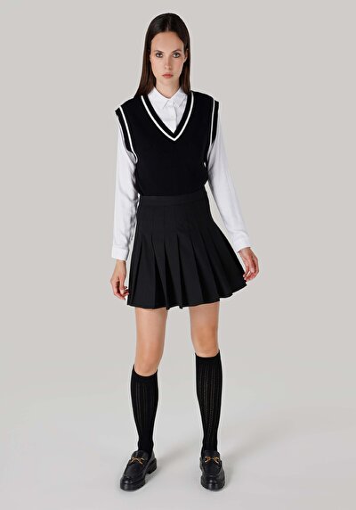 اعرض التفاصيل لـ تنورة صغيرة سحاب مسطح تنورة سوداء نسائية