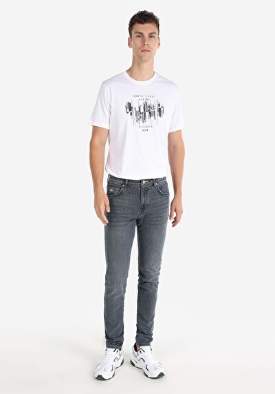 صورة من سليم  خصر منخفض ضيق الساق الجينز الداكن للرجال