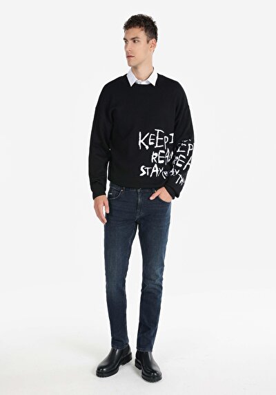 صورة من مستقيم   الخصر ساق مستقيمة جينز رجالي أزرق كحلي