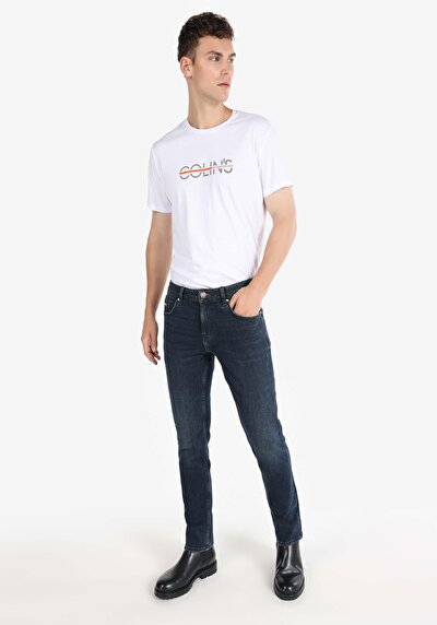 صورة من مستقيم الخصر ساق مستقيمة جينز رجالي أزرق كحلي