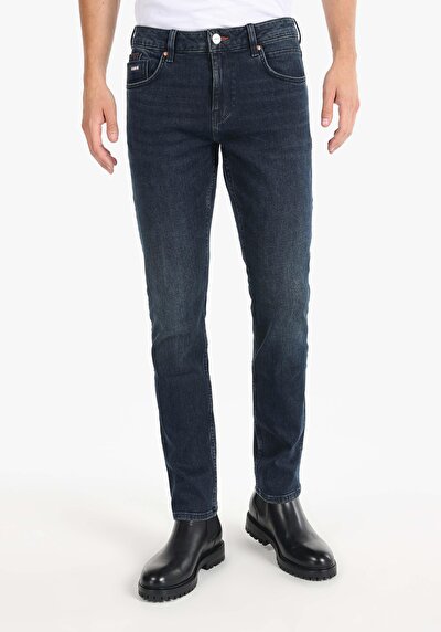 اعرض التفاصيل لـ مستقيم   الخصر ساق مستقيمة جينز رجالي أزرق كحلي