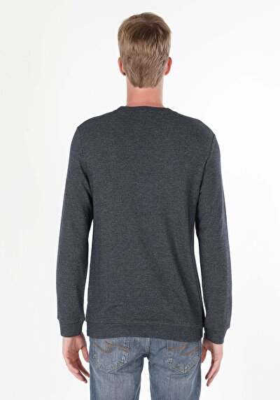 صورة من رقبة مستديرة مستقيم رجالي أزرق كم طويل تي شيرت