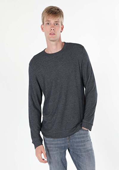 اعرض التفاصيل لـ   رقبة مستديرة مستقيم رجالي أزرق كم طويل تي شيرت