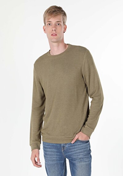 صورة من   رقبة مستديرة مستقيم رجالي أخضر كم طويل تي شيرت