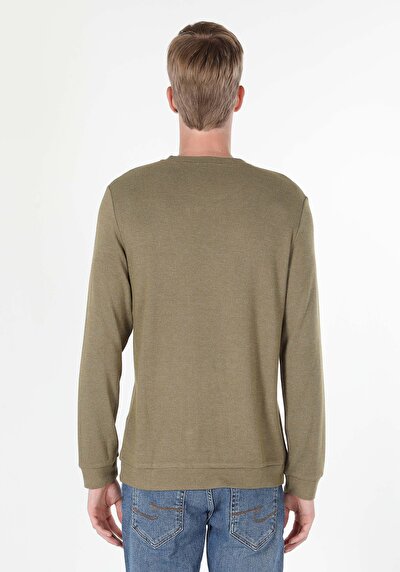 صورة من رقبة مستديرة مستقيم رجالي أخضر كم طويل تي شيرت