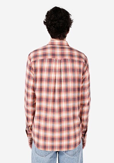 صورة من قميص عادي رقبة منقوشة رجالي وردي كم طويل قميص