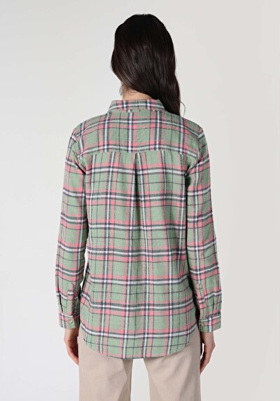 اعرض التفاصيل لـ قميص عادي رقبة منقوشة نسائي أخضر كم طويل قميص