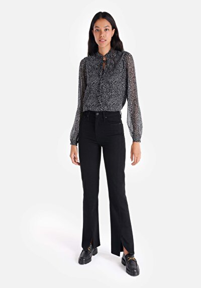 صورة من عادي مقاس ارتفاع الخصر شق الساق الجينز النسائي النيلي