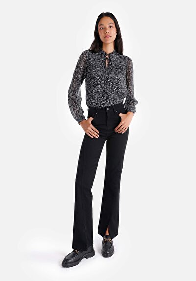 صورة من عادي مقاس ارتفاع الخصر شق الساق الجينز النسائي النيلي