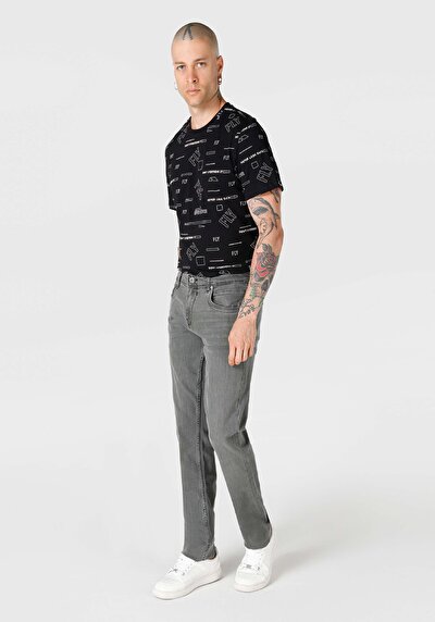 اعرض التفاصيل لـ مستقيم  خصر منخفض ساق مستقيمة جينز رجالي رمادي